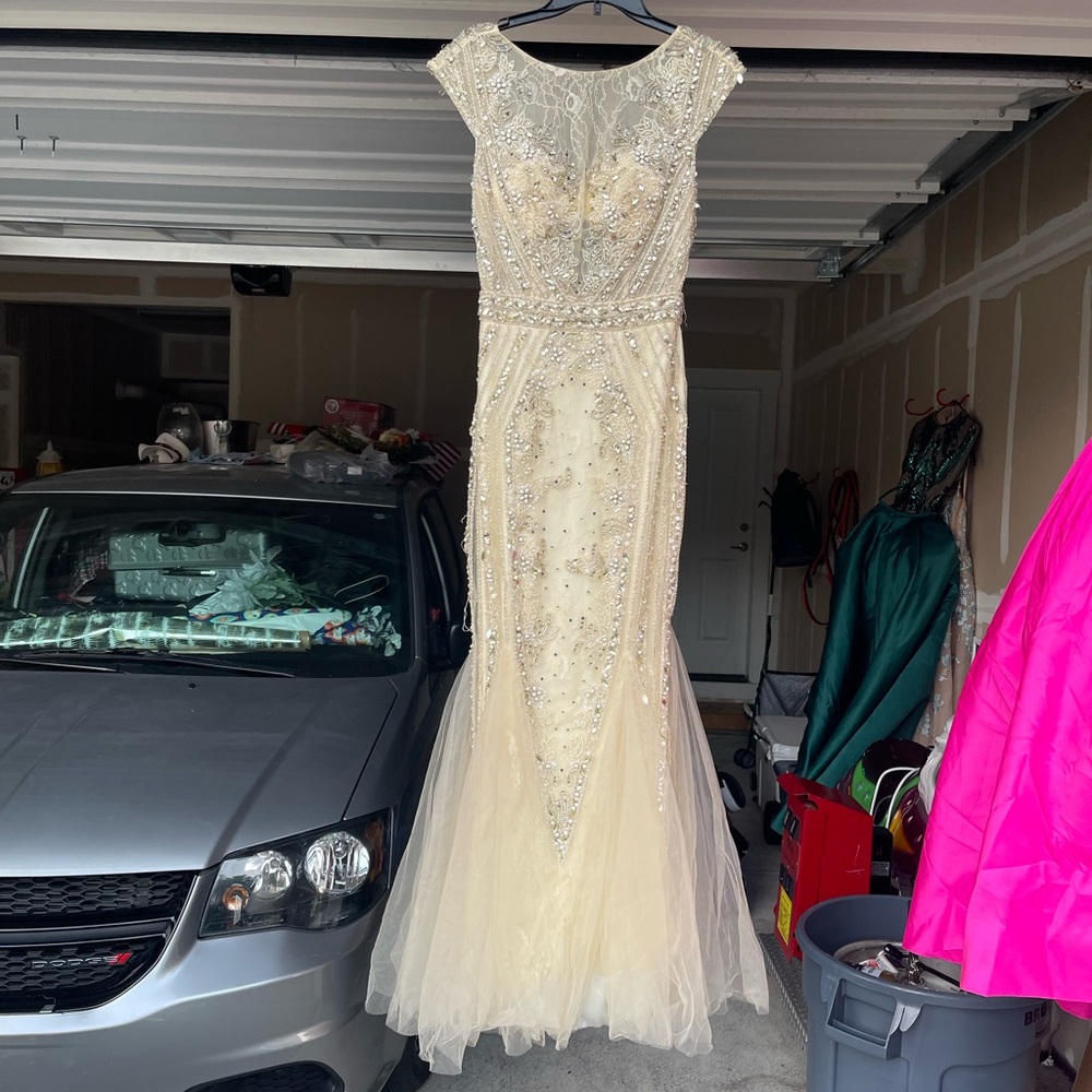 Jovani Cream Beaded Dress